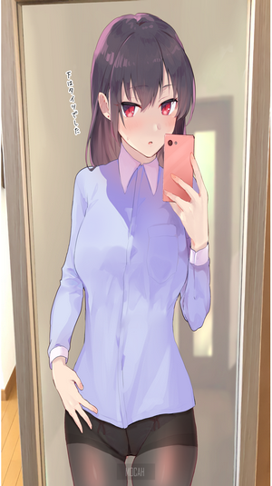 Anime girl taking a mirror selfie
