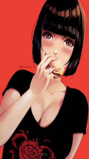 Lulu Chan eating a burger