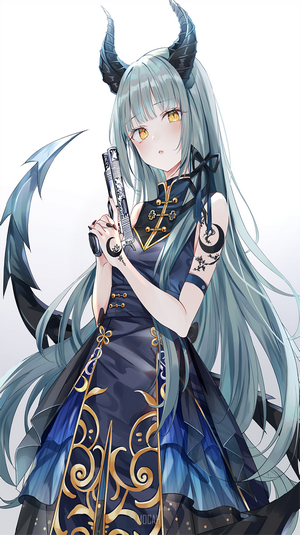 Anime girl with horns holding a gun