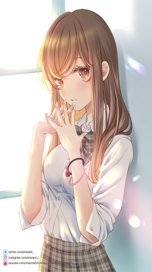 Anime Girl with Long Brown Hair in Soft Light