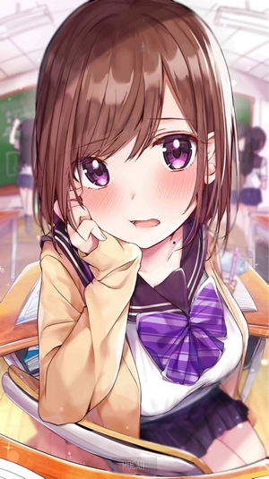 Anime girl in school uniform in classroom