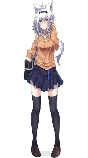 Anime girl with white hair and cat ears