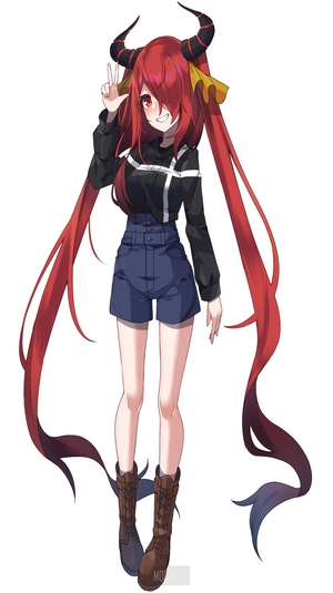 Anime girl with red hair and horns