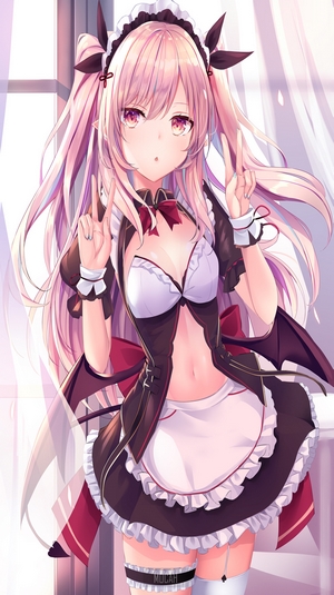 Anime Girl in Elegant Maid Outfit with Long Pink Hair