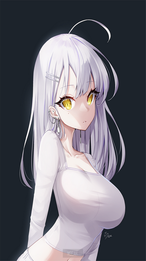 Anime girl with white hair and yellow eyes