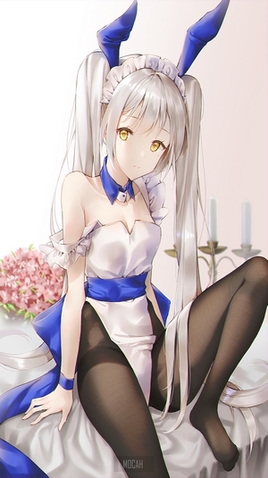 Anime Girl in Blue and White Bunny Outfit