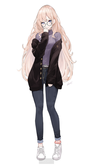 Anime girl with long blonde hair and glasses