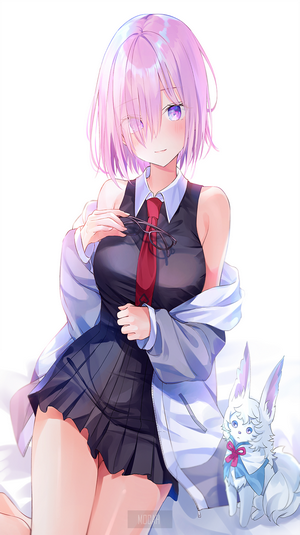 Mash Kyrielight from Fate/Grand Order with a fox-like creature