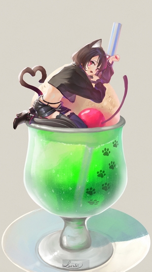 Anime girl with cat ears in a parfait