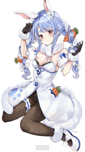 Usada Pekora in Winter Outfit with Bunny Ears