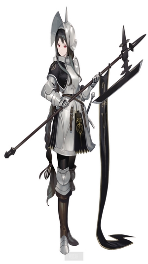 Anime Knight Girl with Halberd and Armor