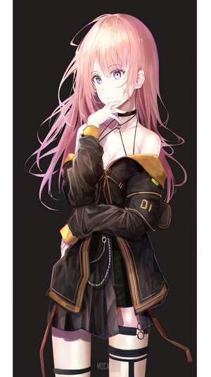 Anime girl with pink hair and purple eyes