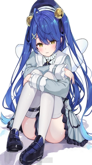 Anime girl with blue hair and bells