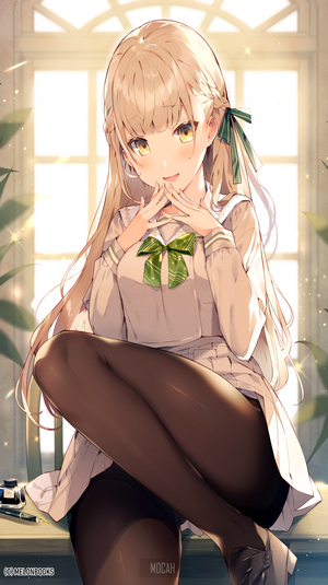 Anime girl with blonde hair and yellow eyes