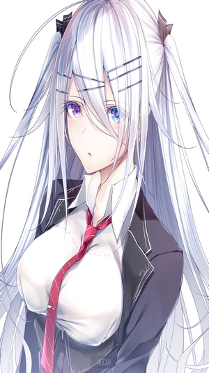 Anime girl with white hair and heterochromia