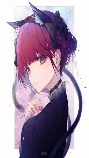 Anime girl with cat ears and red eyes