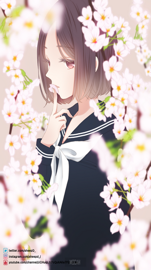Anime girl in sailor uniform with cherry blossoms