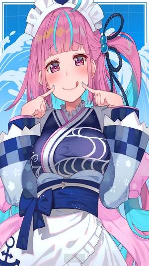 Minato Aqua from Hololive wearing a kimono and apron