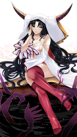 Anime girl with horns and red stockings