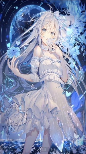 Ethereal Anime Girl with Flowing Silver Hair