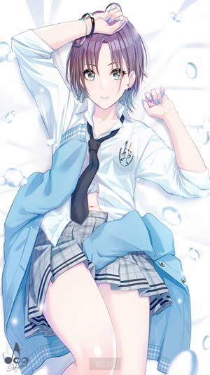 Anime girl in school uniform lying down