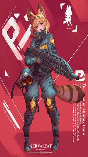 Serval from Kemono Friends holding a rifle
