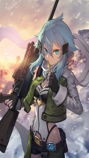 Sinon from Sword Art Online with sniper rifle