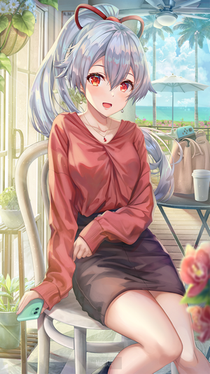 Smiling Anime Girl in Casual Outfit by the Seaside