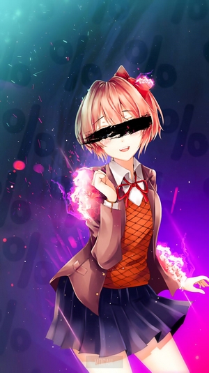Sayori from Doki Doki Literature Club with Neon Flames