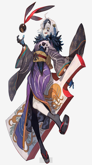 Anime girl with skull kimono and large sword