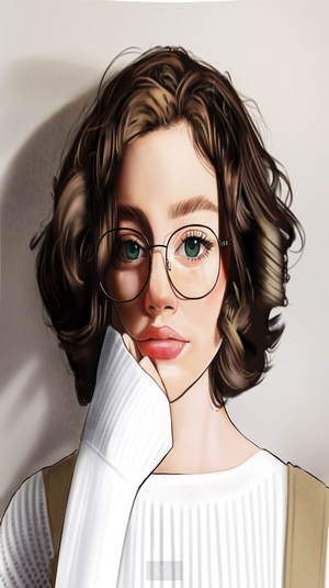 Anime girl with glasses and curly hair