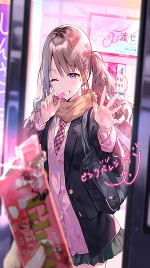 Anime girl with candy and chocolate bar