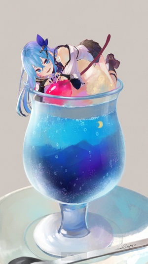 Anime girl in a blue drink
