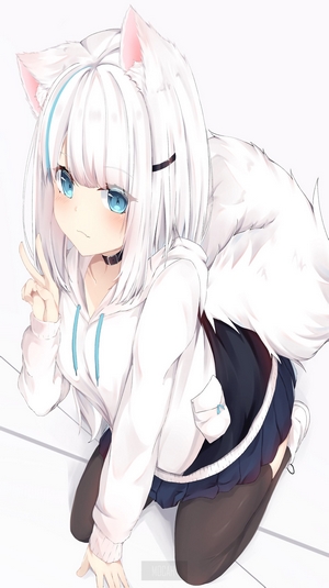 Anime girl with white hair and blue eyes