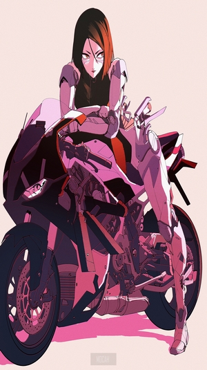 Alita from GUNNM on a motorcycle