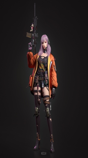 Futuristic Anime Girl with Purple Hair and Rifle