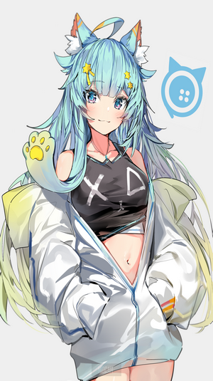 Anime girl with cat ears and blue hair