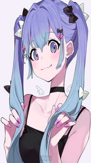 Anime girl with purple and blue pigtails