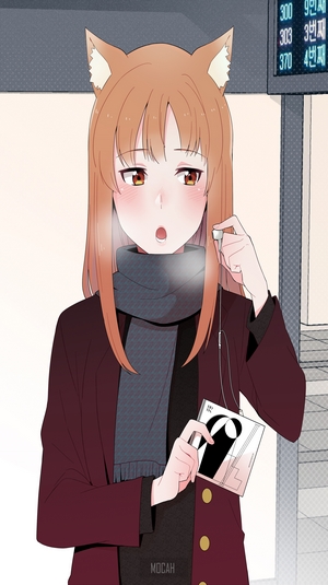 Holo from Spice and Wolf with headphones