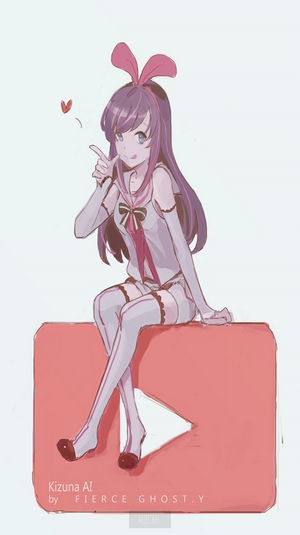 Kizuna Ai sitting on YouTube logo