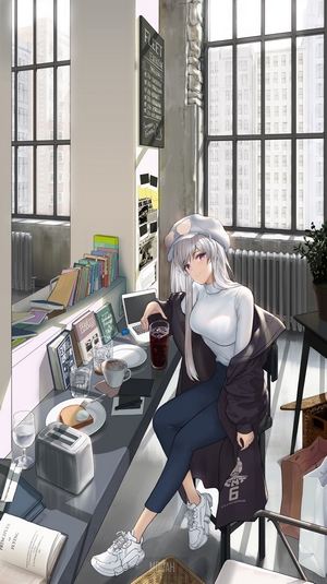 Enterprise from Azur Lane at a cafe