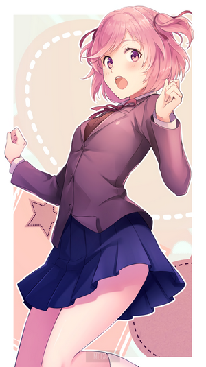 Natsuki from Doki Doki Literature Club in Blue Skirt