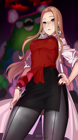 Anime girl with blonde hair and red top