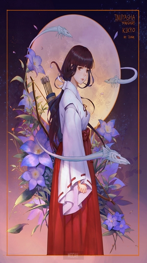Kikyo from Inuyasha fan art with bow and arrows