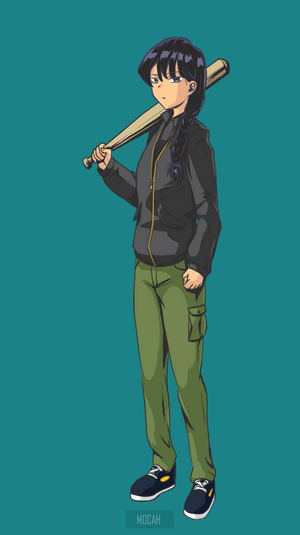 Komi Shouko from Komi-san wa, Comyushou desu. holding a baseball bat