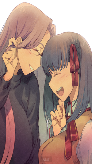 Rider and Matou Sakura from Fate/Series
