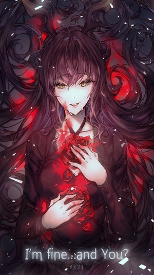 Anime girl with horns holding a rose