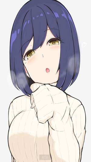Anime girl with blue hair wearing a sweater
