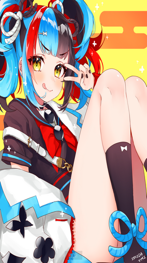 Anime girl with blue and red hair