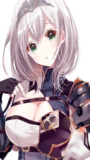 Anime girl with silver hair and green eyes